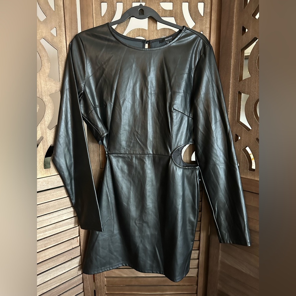 Forever 21 Black Faux Leather Cutout Dress-Size XL - Picture 3 of 13